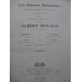 RENAUD Albert Les Saisons Enfantines Chant Piano 1882