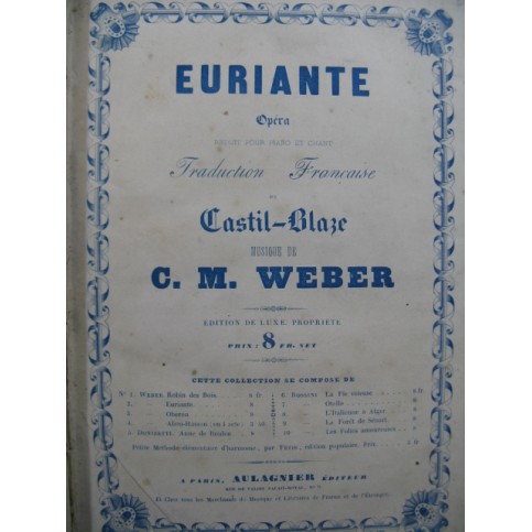 WEBER Euriante Opéra Piano Chant XIXe
