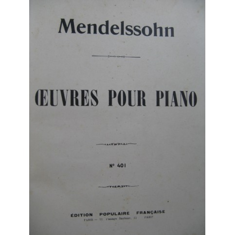 MENDELSSOHN Œuvres pour Piano Relié