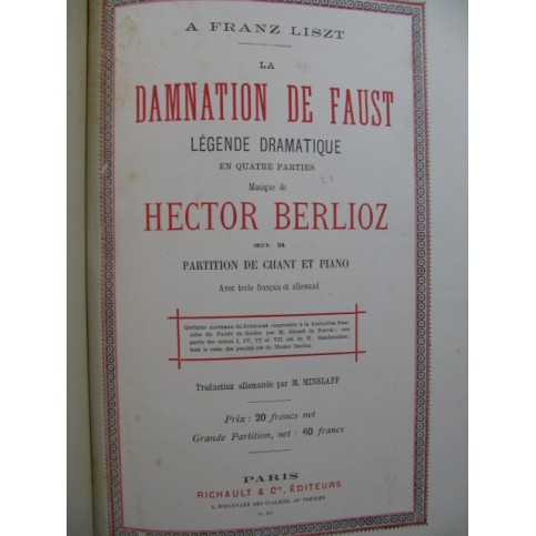 BERLIOZ Hector La Damnation de Faust Opera Piano Chant XIXe