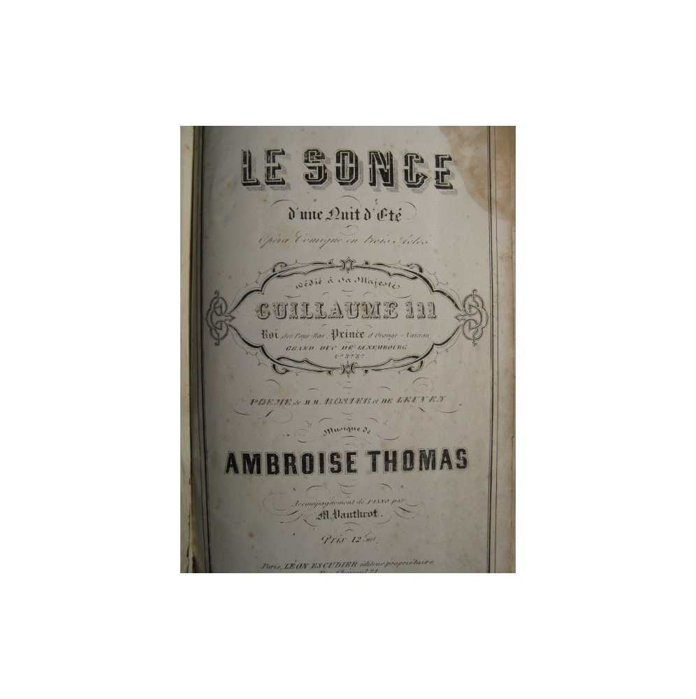 THOMAS Ambroise Le Songe d'une Nuit d'été Opera Piano Chant ca1860
