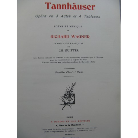 WAGNER Richard Tannhäuser Opéra Piano Chant ca1895