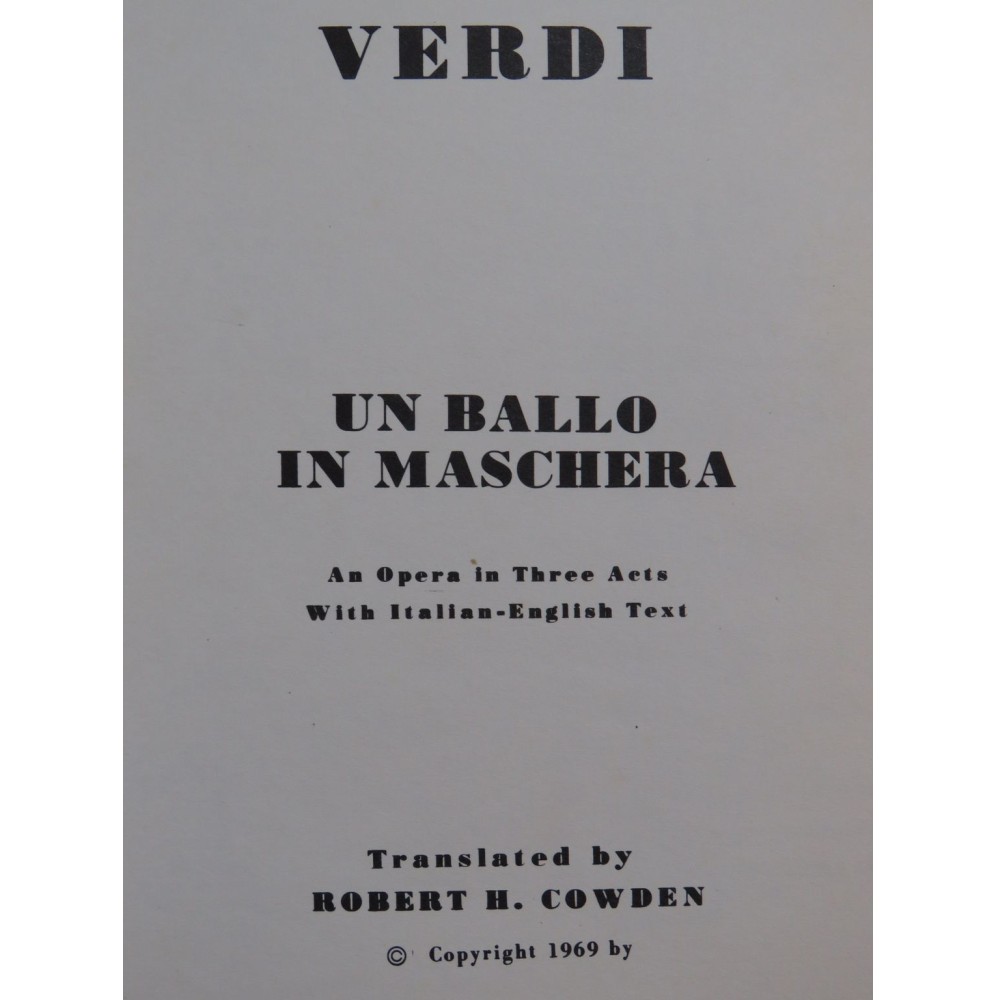 VERDI Giuseppe Un Ballo in Maschera Opéra Piano Chant 1969