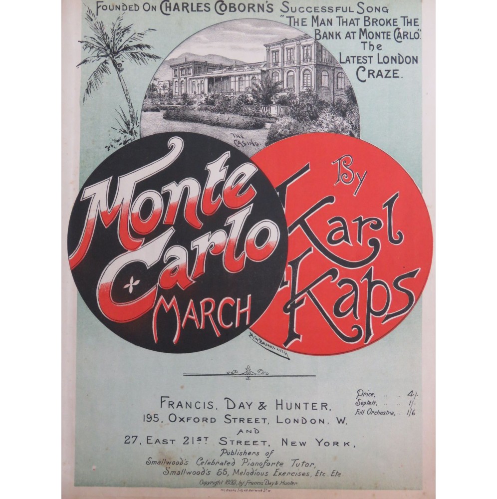 KAPS Karl Monte Carlo March Piano 1892