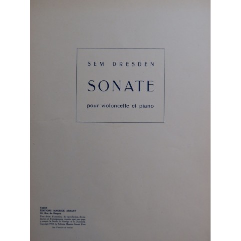 DRESDEN Sem Sonate Piano Violoncelle 1922