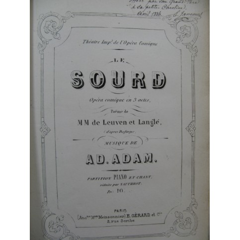 ADAM Adolphe Le Sourd Opera XIXe