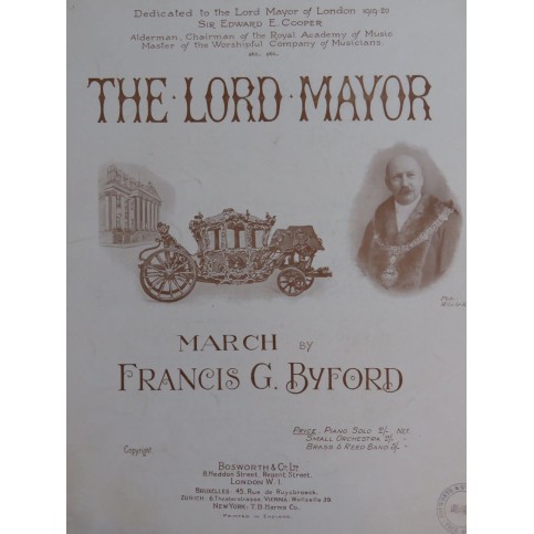 BYFORD Francis G. The Lord Mayor Piano 1920