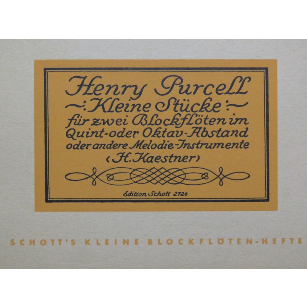 PURCELL Henry Kleine Stücke pour 2 Flûtes à bec