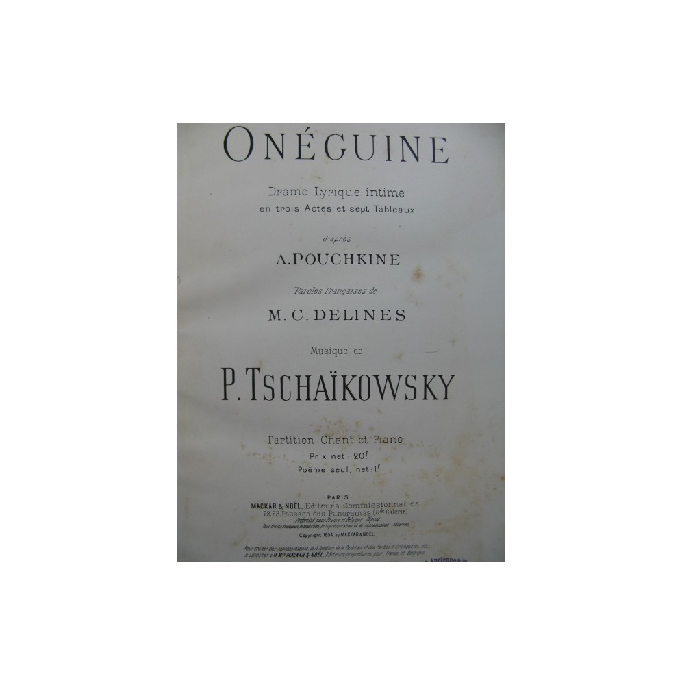 TCHAIKOVSKI P. Onéguine Chant Piano 1894