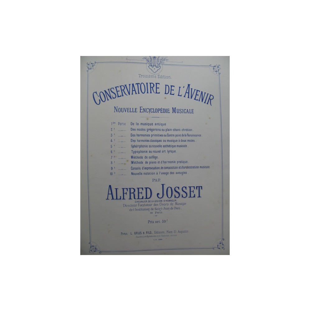 JOSSET Alfred Conservatoire de l'Avenir Harmonie XIXe