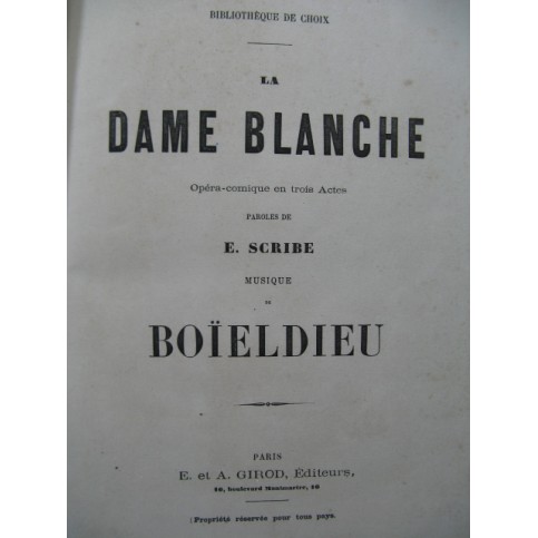 BOIELDIEU Adrien La Dame Blanche Opéra Chant Piano ca1865