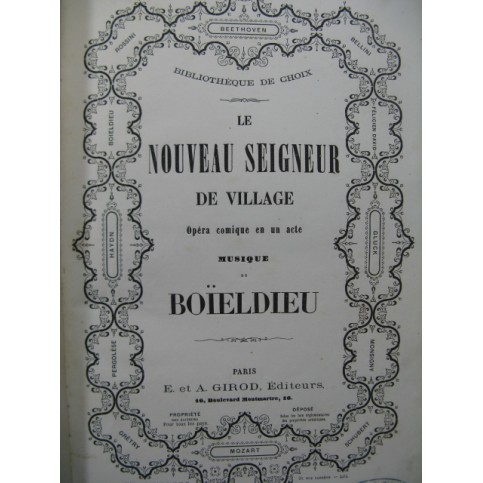 BOIELDIEU Adrien Le Nouveau Seigneur de Village Opera ca1865