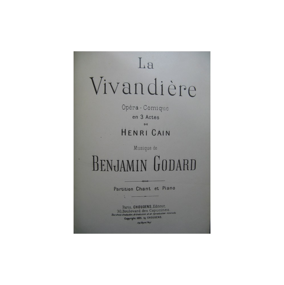 GODARD Benjamin La Vivandière Opera Chant Piano 1895
