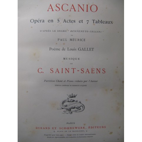 SAINT-SAËNS Camille Ascanio Opera 1890