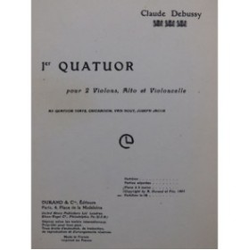 DEBUSSY Claude Quatuor No 1 Violon Alto Violoncelle 1967