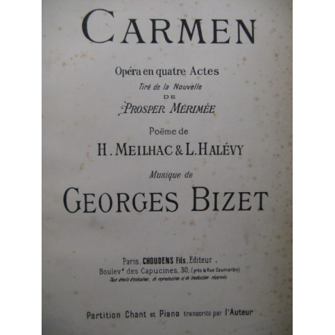 BIZET Georges Carmen Opéra Chant Piano XIXe