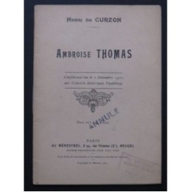 DE CURZON Henri Ambroise Thomas Conférence 1921