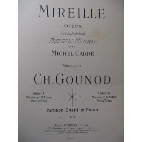 GOUNOD Charles Mireille Opéra Piano Chant