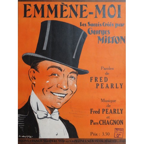 PEARLY Fred et CHAGNON Pierre Emmène moi Chant Piano 1923