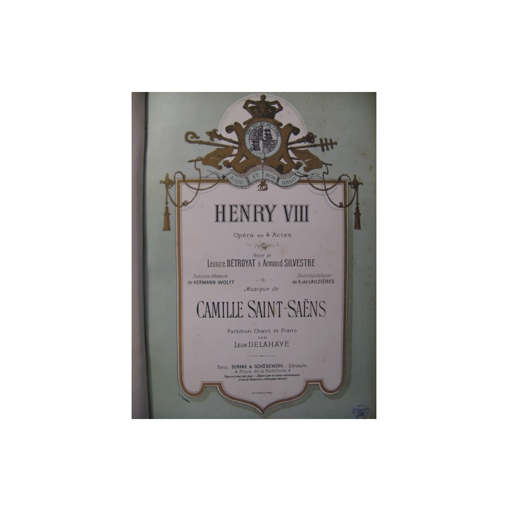 SAINT-SAËNS Camille Henry VIII Opera Chant Piano ca1885