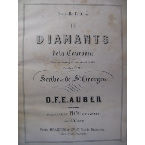 AUBER D. F. E. Les Diamants de la Couronne Opera XIXe