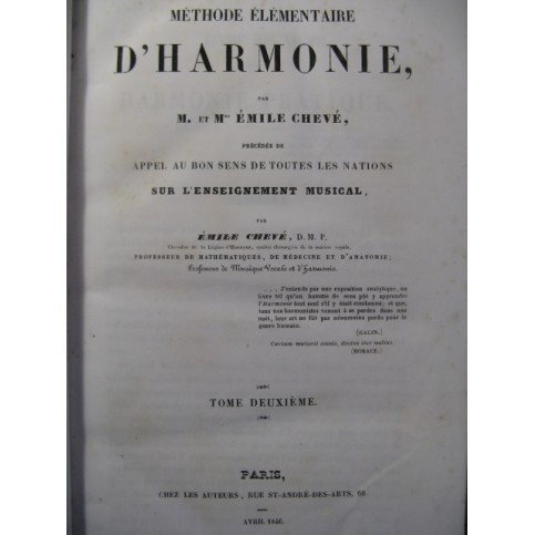 CHEVÉ Emile Méthode élémentaire d'Harmonie T2 1846
