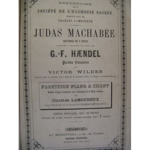 HAENDEL G. F. Judas Machabée Chant Piano XIXe
