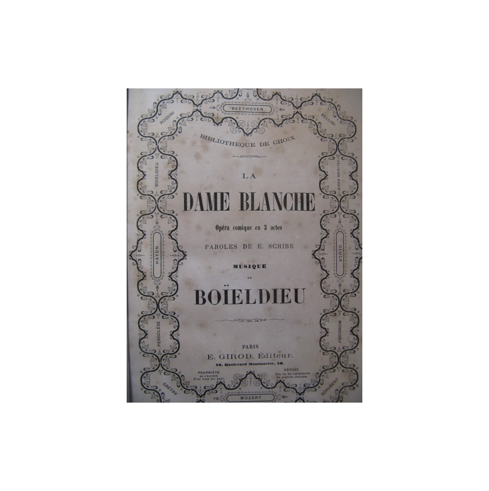 BOIELDIEU Adrien La Dame Blanche Opéra ca1855