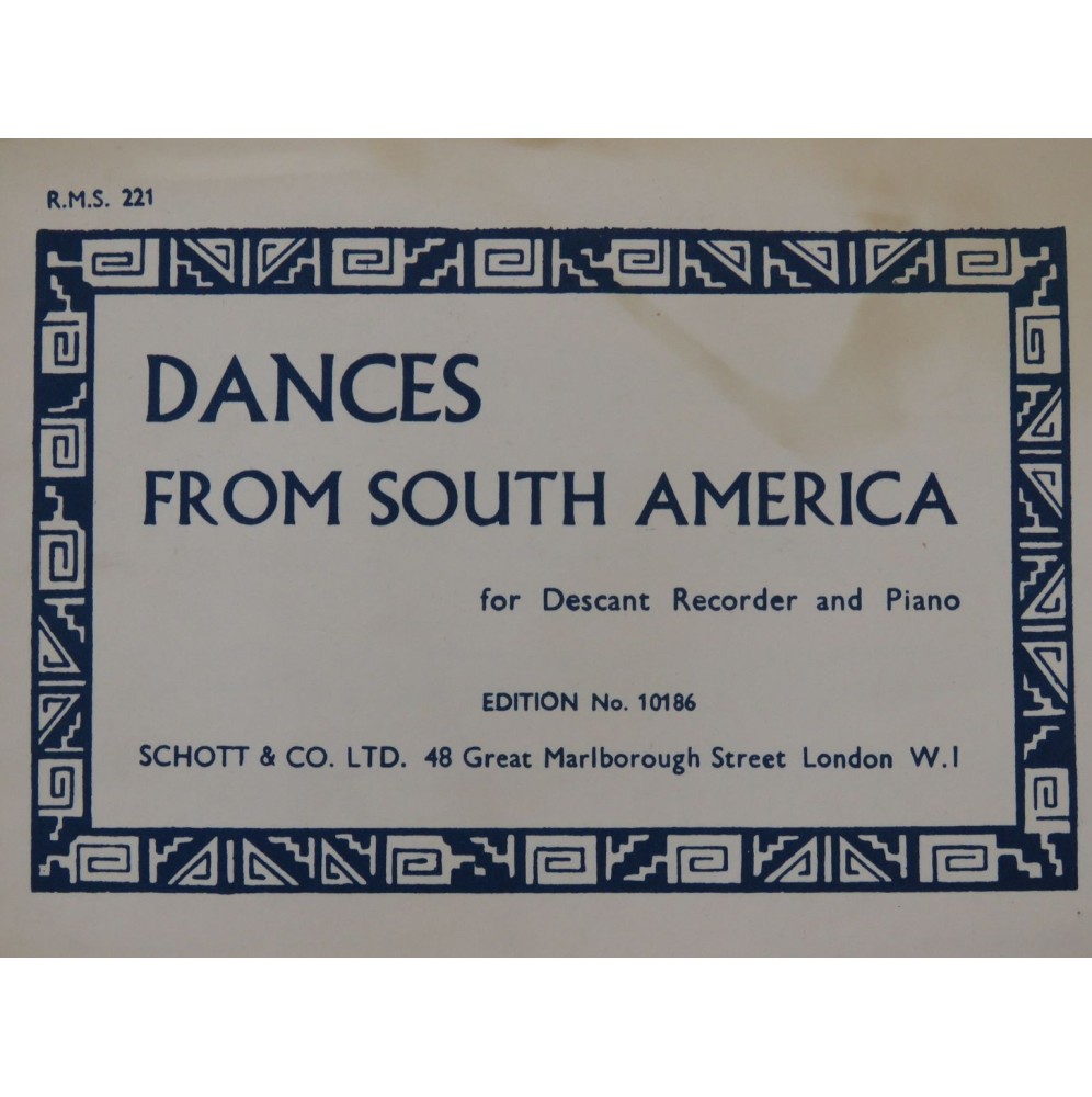 Dances from South America Flûte à bec Piano 1952
