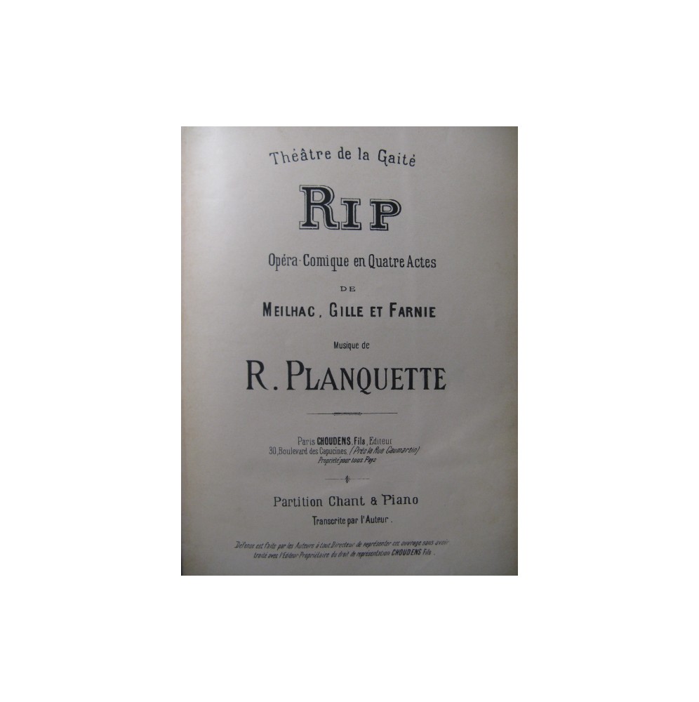 PLANQUETTE Robert RIP Opéra ca1885