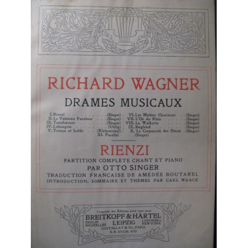 WAGNER Richard Rienzi Opera 1914