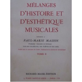 Mélanges d'Histoire et d'Esthétique Musicales Tome 2 1955