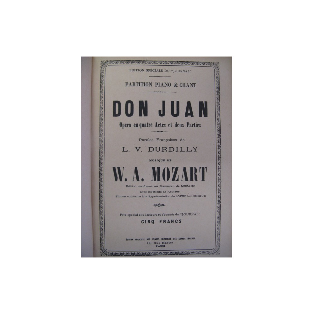 MOZART W. A. Don Juan Opéra