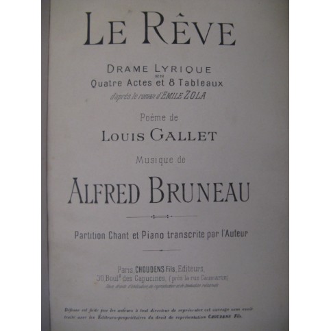 BRUNEAU Alfred Le Rêve Opéra ca1890