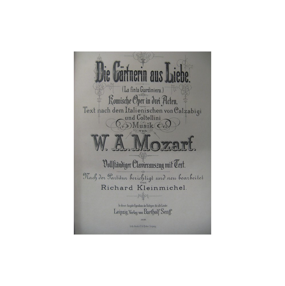 MOZART W. A. La Fausse Jardinière Opéra ca1890