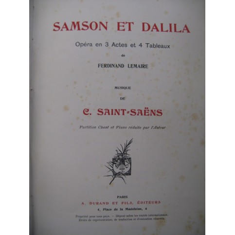 SAINT-SAËNS Camille Samson et Dalila Opéra XIXe