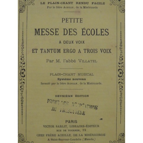 VILLATEL Abbé Petite Messe de Écoles Plain-Chant 1878