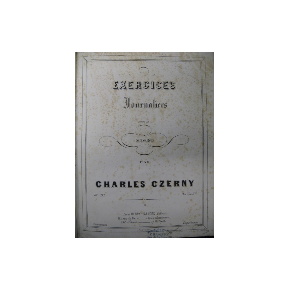 CZERNY Carl Exercices jounaliers Piano 1873