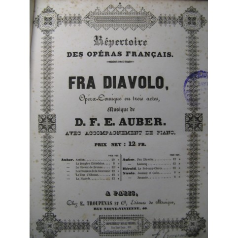 AUBER D. F. E. Fra Diavolo Opéra 1843