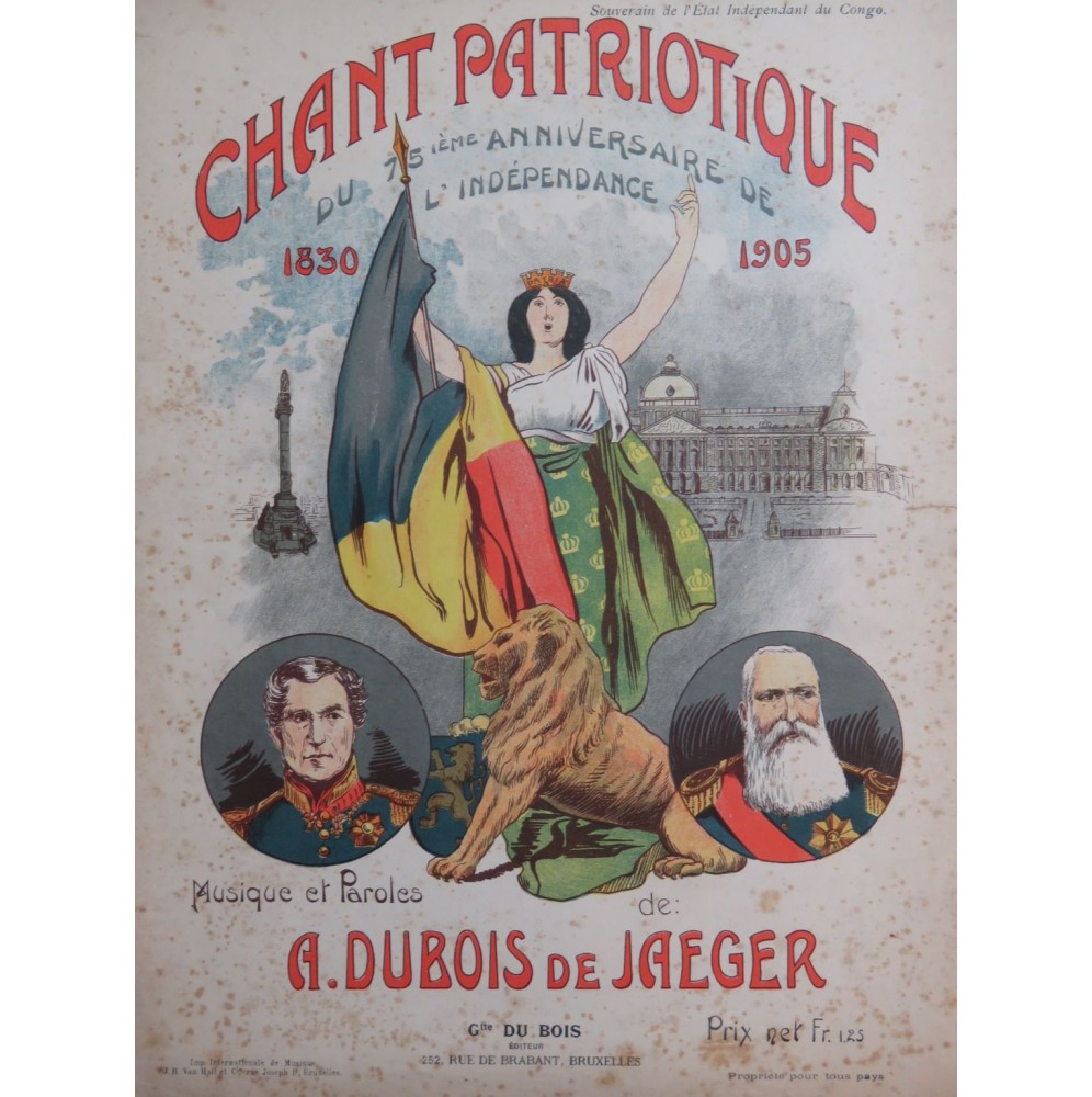 DUBOIS DE JAEGER A. Chant Patriotique Chant Piano 1905