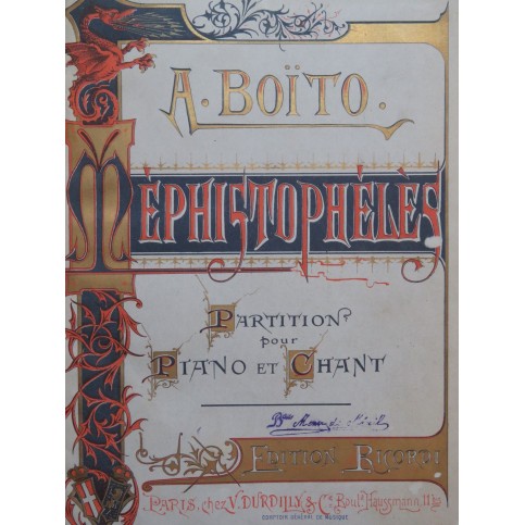 BOÏTO Arrigo Mefistophélès Opéra Piano Chant 1882