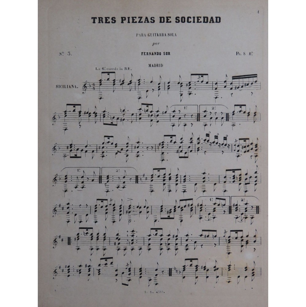 SOR Ferdinand Tres Piezas de Sociedad op 33 No 3 Guitare
