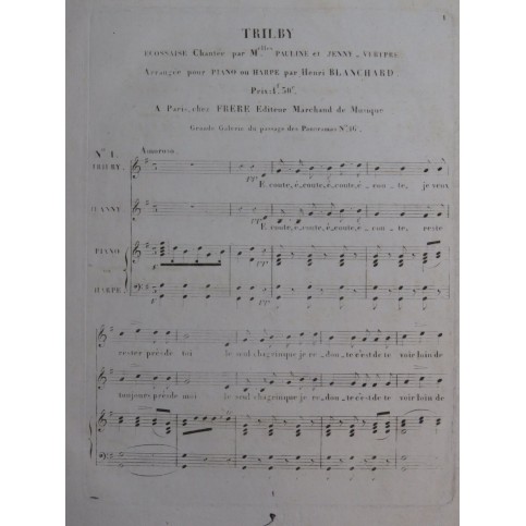 BLANCHARD Henri Trilby No 1 Ecossaise Chant Piano ca1820