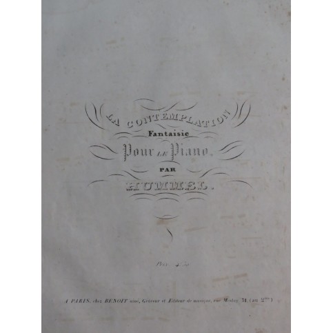 HUMMEL J. N. La Contemplation Fantaisie Piano ca1870