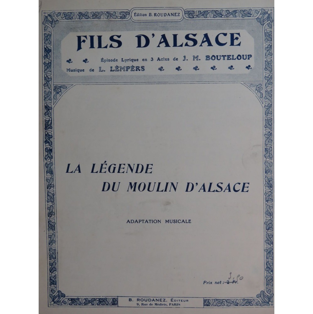 LÈMPÈRS Léo La Légende du Moulin d'Alsace Chant Piano 1916