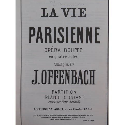 OFFENBACH Jacques La Vie Parisienne Opéra Chant Piano 1981