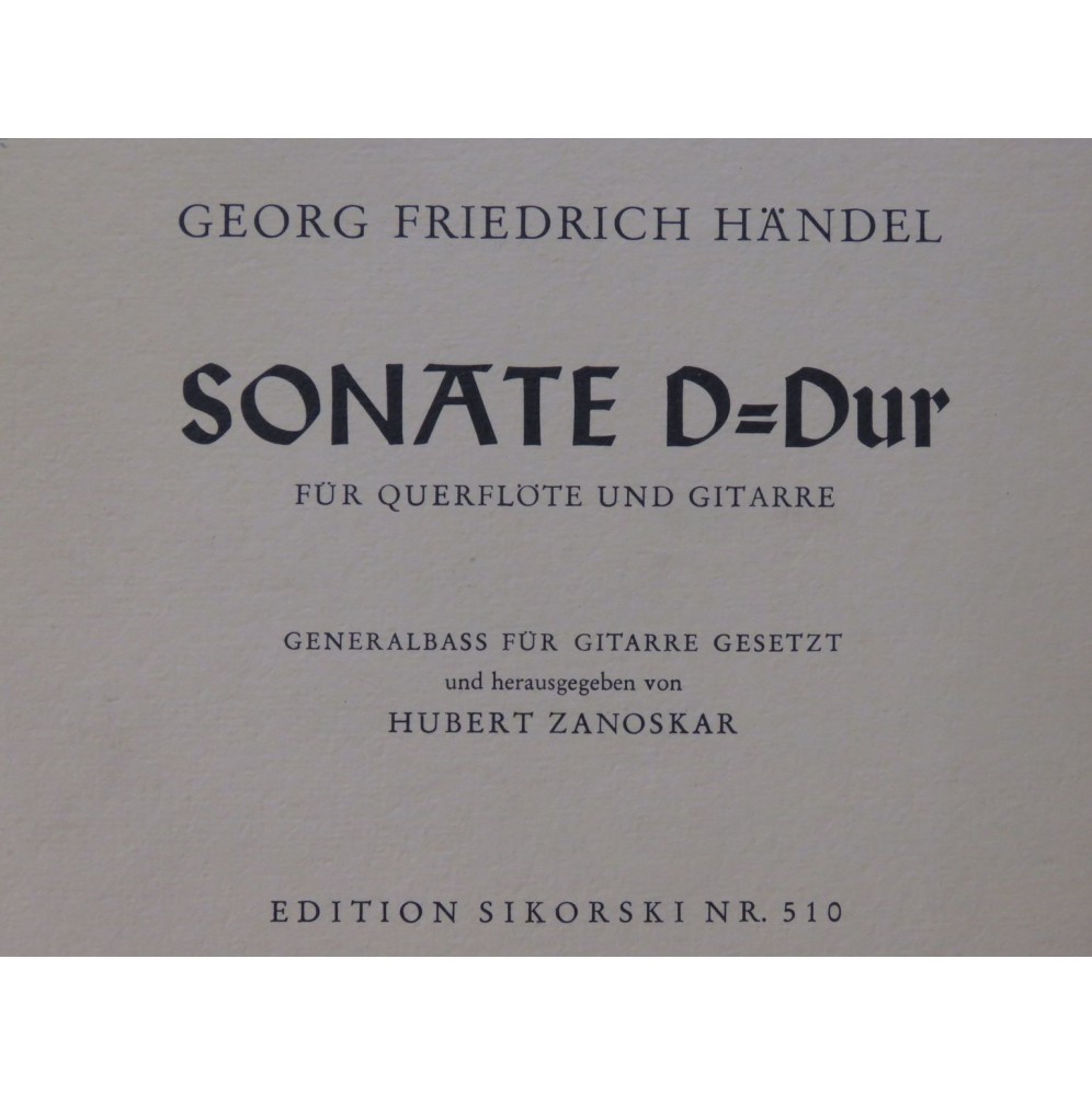 HAENDEL G. F. Sonate D Dur Guitare Flûte à bec 1959