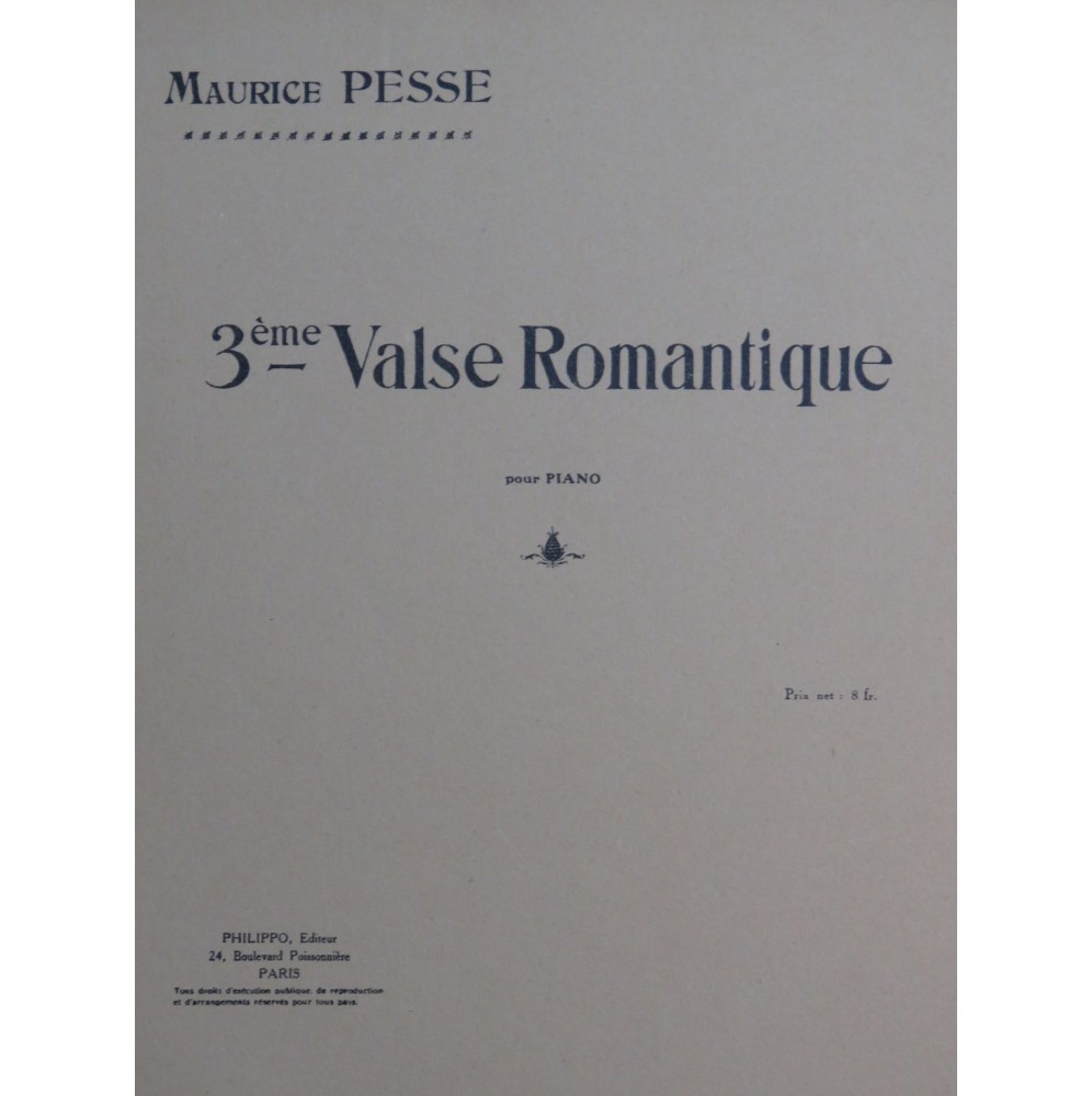 PESSE Maurice Valse Romantique No 3 Piano ca1910