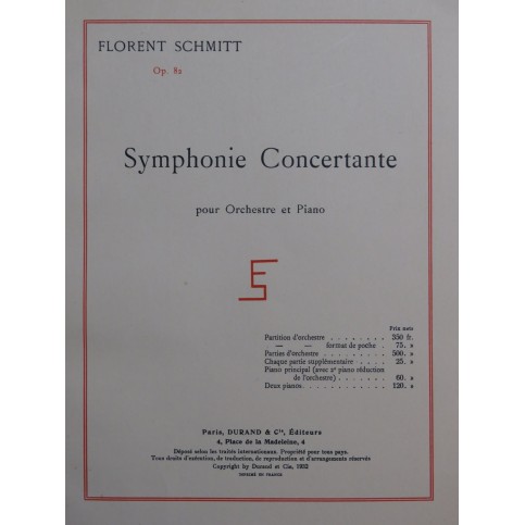 SCHMITT Florent Symphonie Concertante 2 Pianos 4 mains 1932