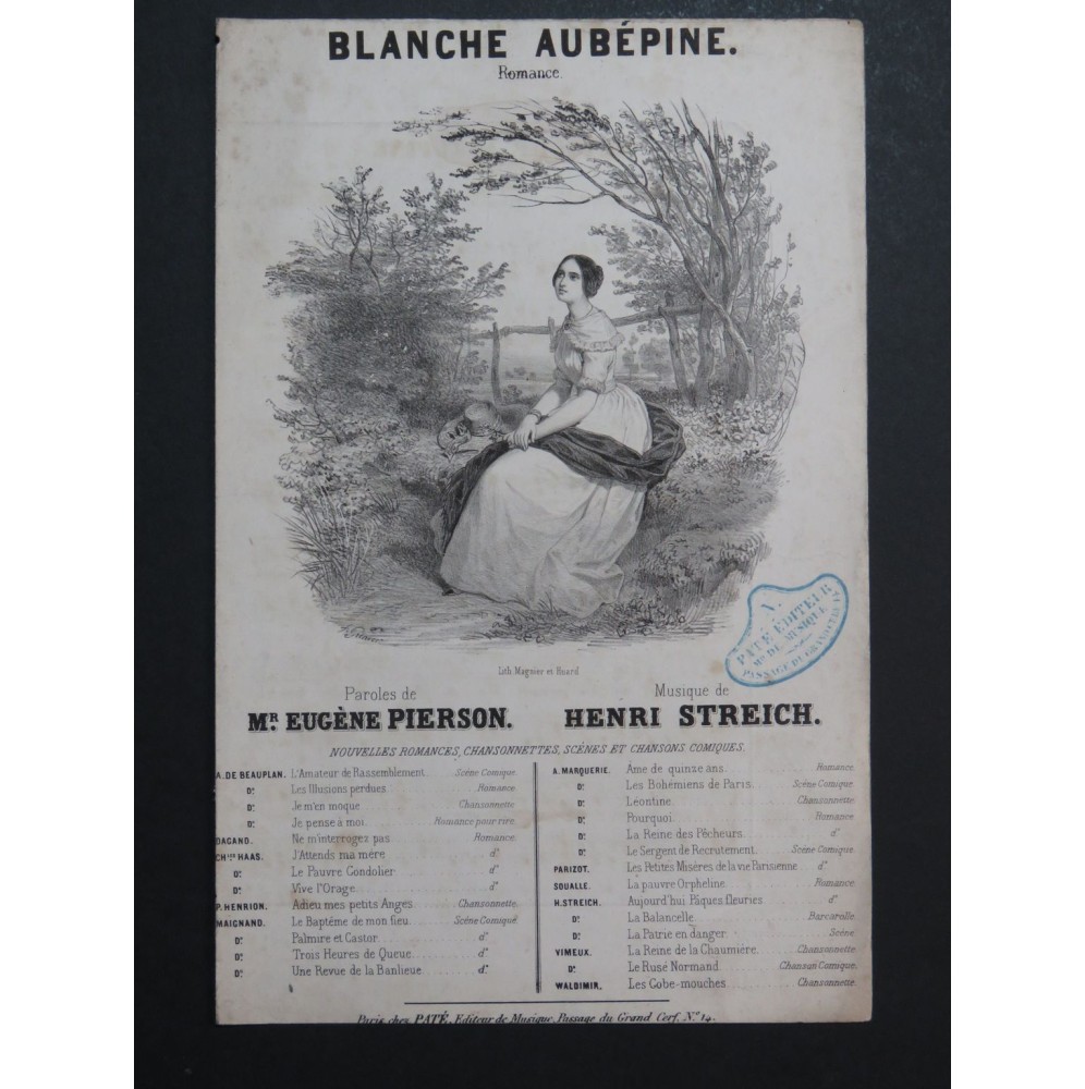 STREICH Henri Blanche Aubépine Chant Guitare ca1840